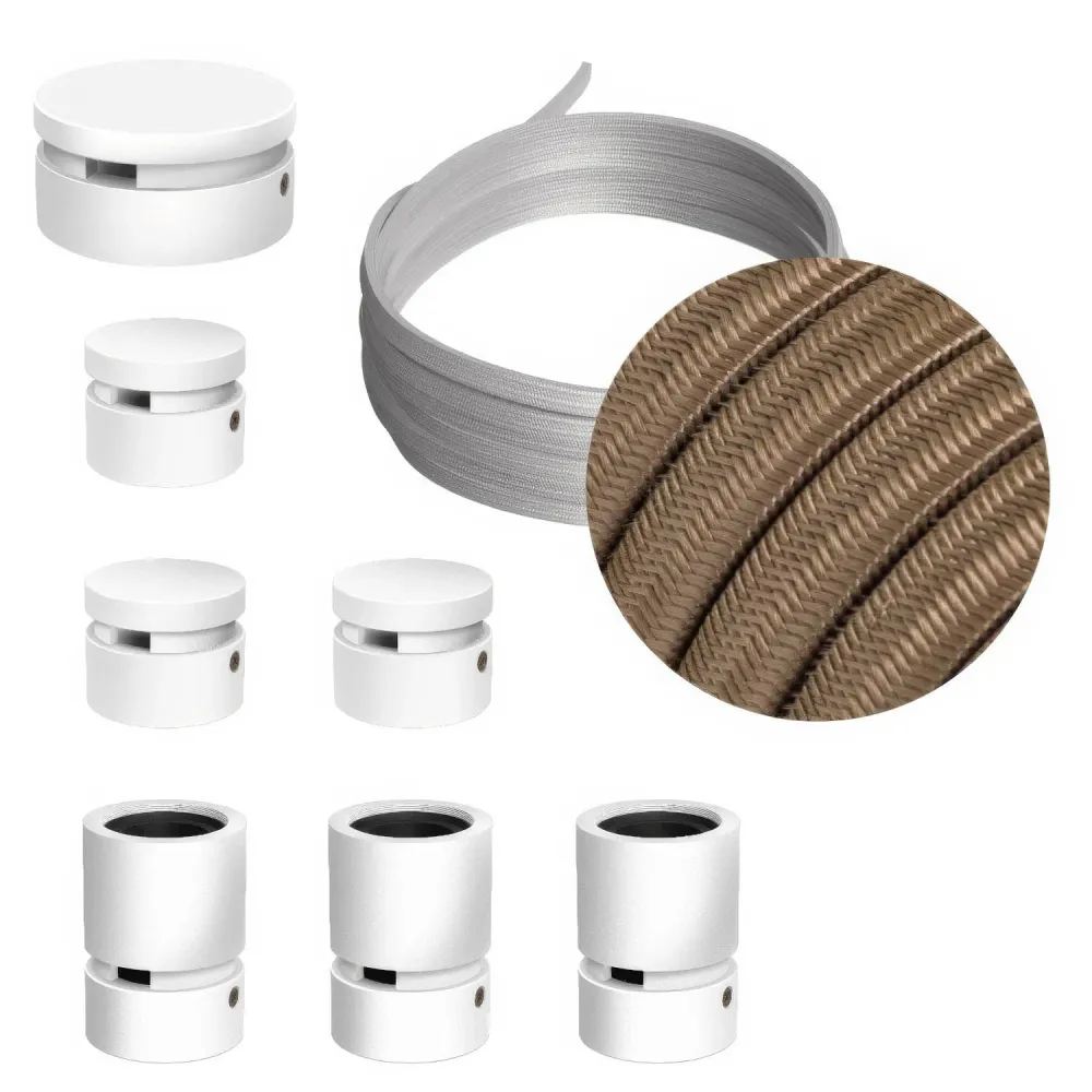 Système Filé Linear Kit - avec câble CM27 de 5 m pour guirlande lumineuse et 7 composants en bois peint blanc pour l’intér...