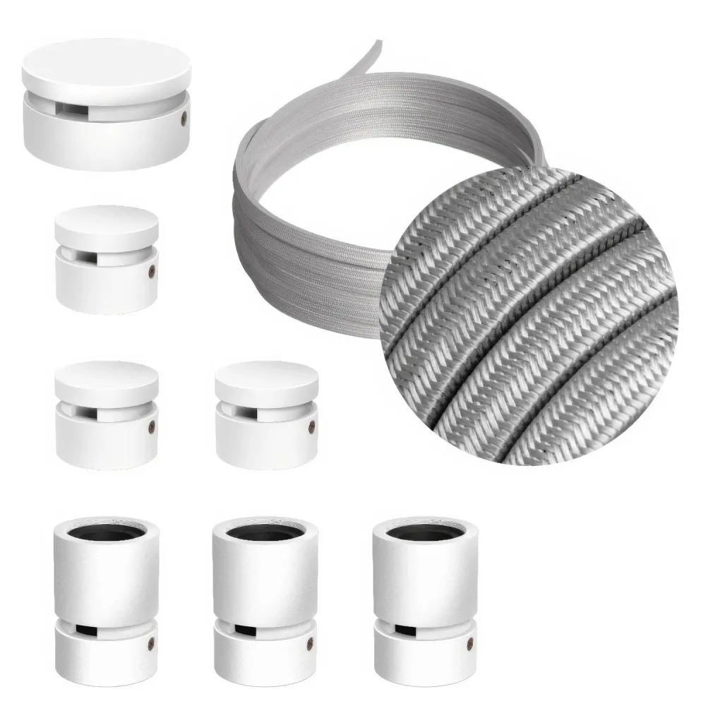 Système Filé Linear Kit - avec câble CM02 de 5 m pour guirlande lumineuse et 7 éléments en bois peint blanc pour intérieur