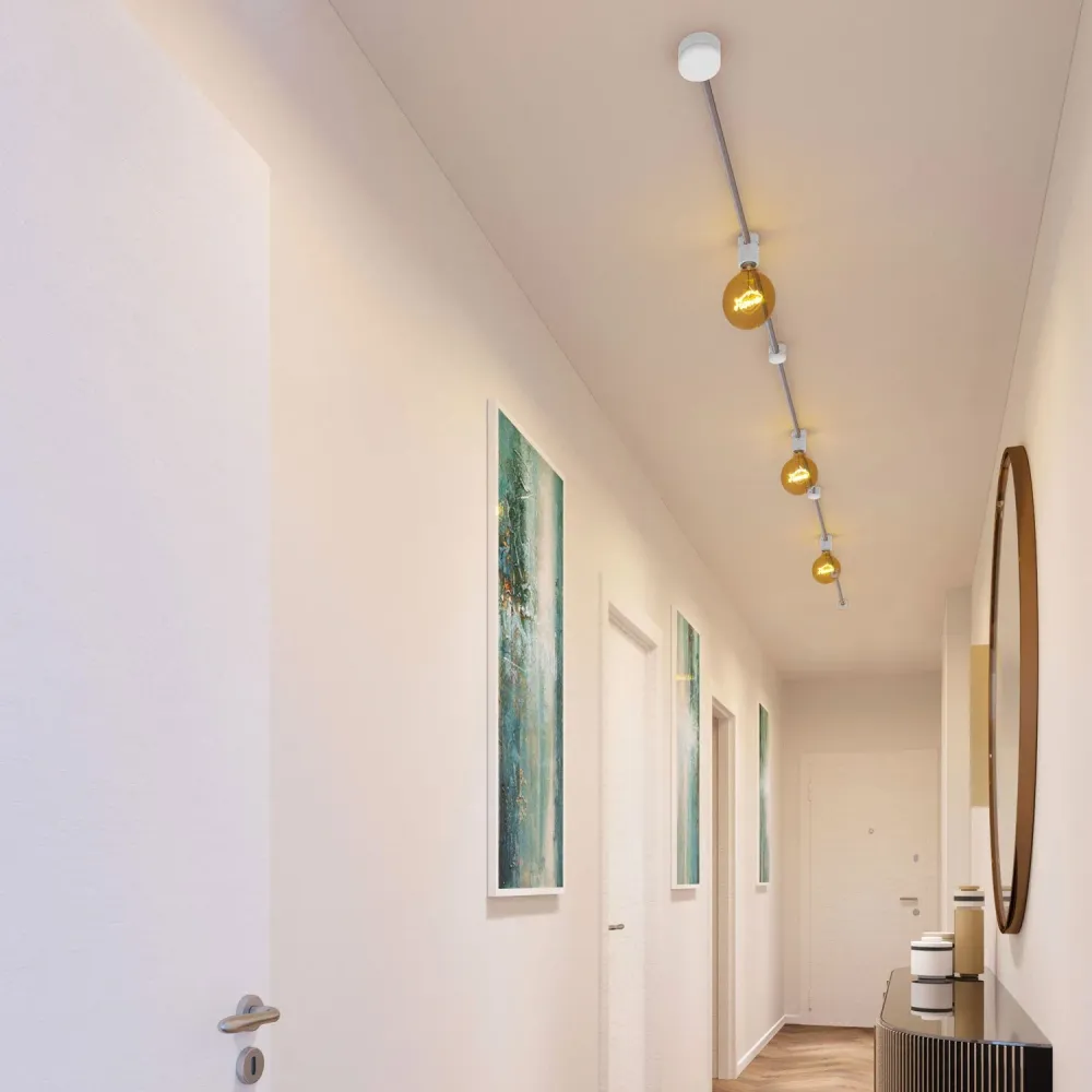Système Filé Linear Kit - avec câble CM02 de 5 m pour guirlande lumineuse et 7 éléments en bois peint blanc pour intérieur