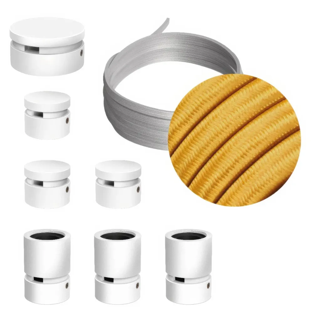 Système Filé Linear Kit - avec câble CM05 de 5 m pour guirlande lumineuse et 7 composants en bois peint blanc pour intérieur
