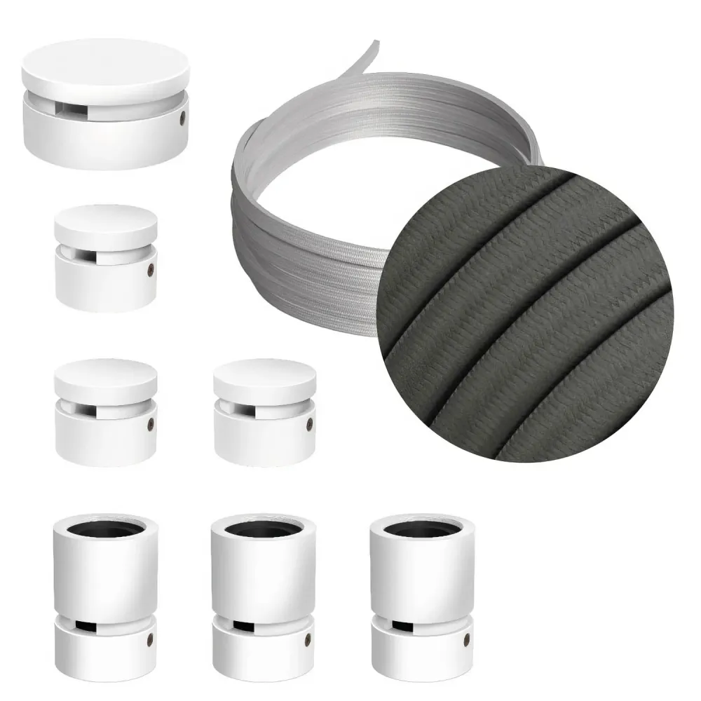 Système Filé Linear Kit – avec câble CM03 de 5 m pour guirlande lumineuse et 7 composants en bois laqué blanc pour intérieur