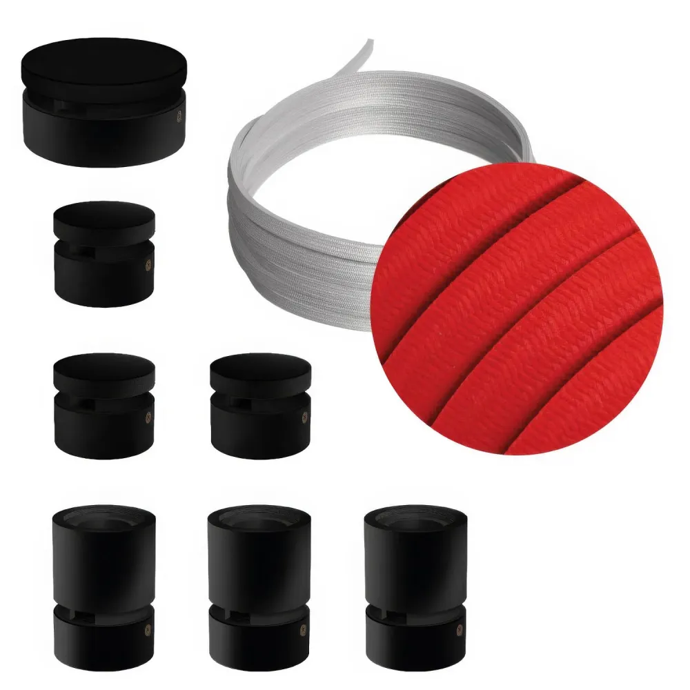 Système Filé Linear Kit - avec câble CM09 de 5 m pour guirlande lumineuse et 7 composants en bois peint en noir pour intér...