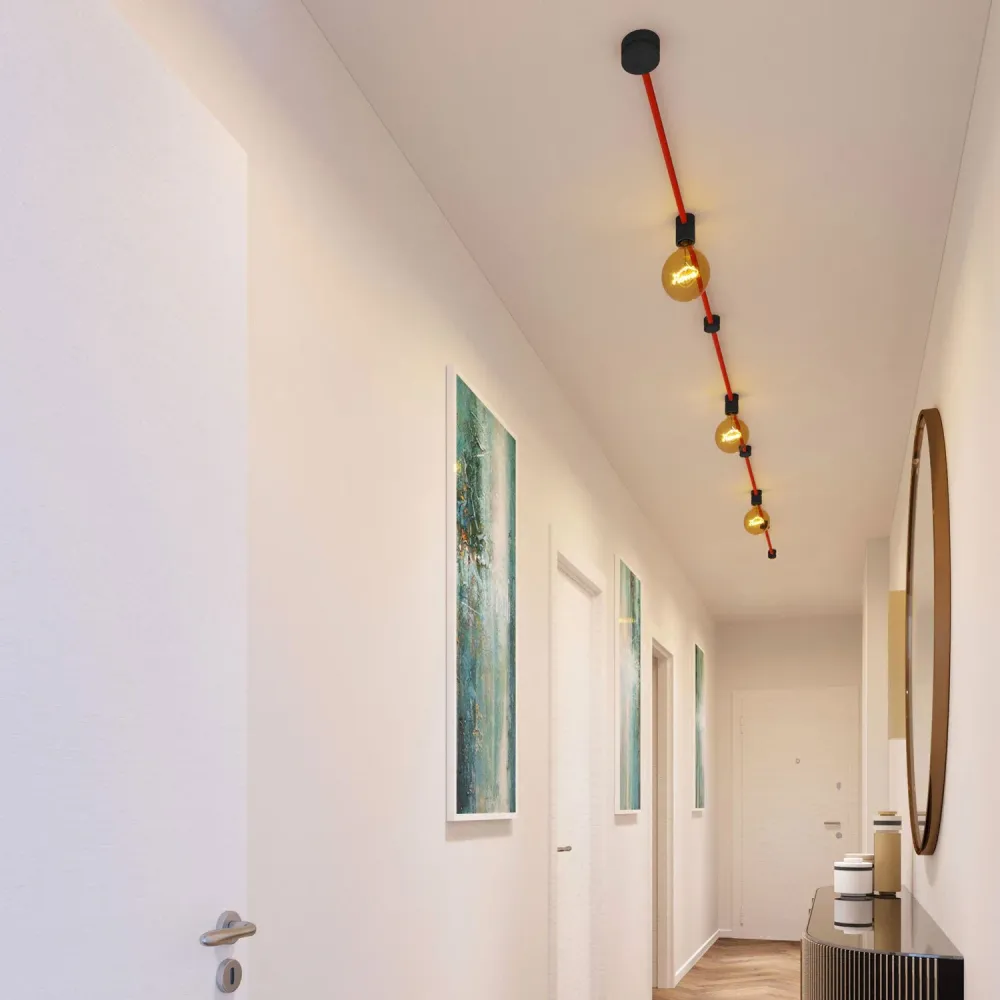Système Filé Linear Kit - avec câble CM09 de 5 m pour guirlande lumineuse et 7 composants en bois peint en noir pour intér...