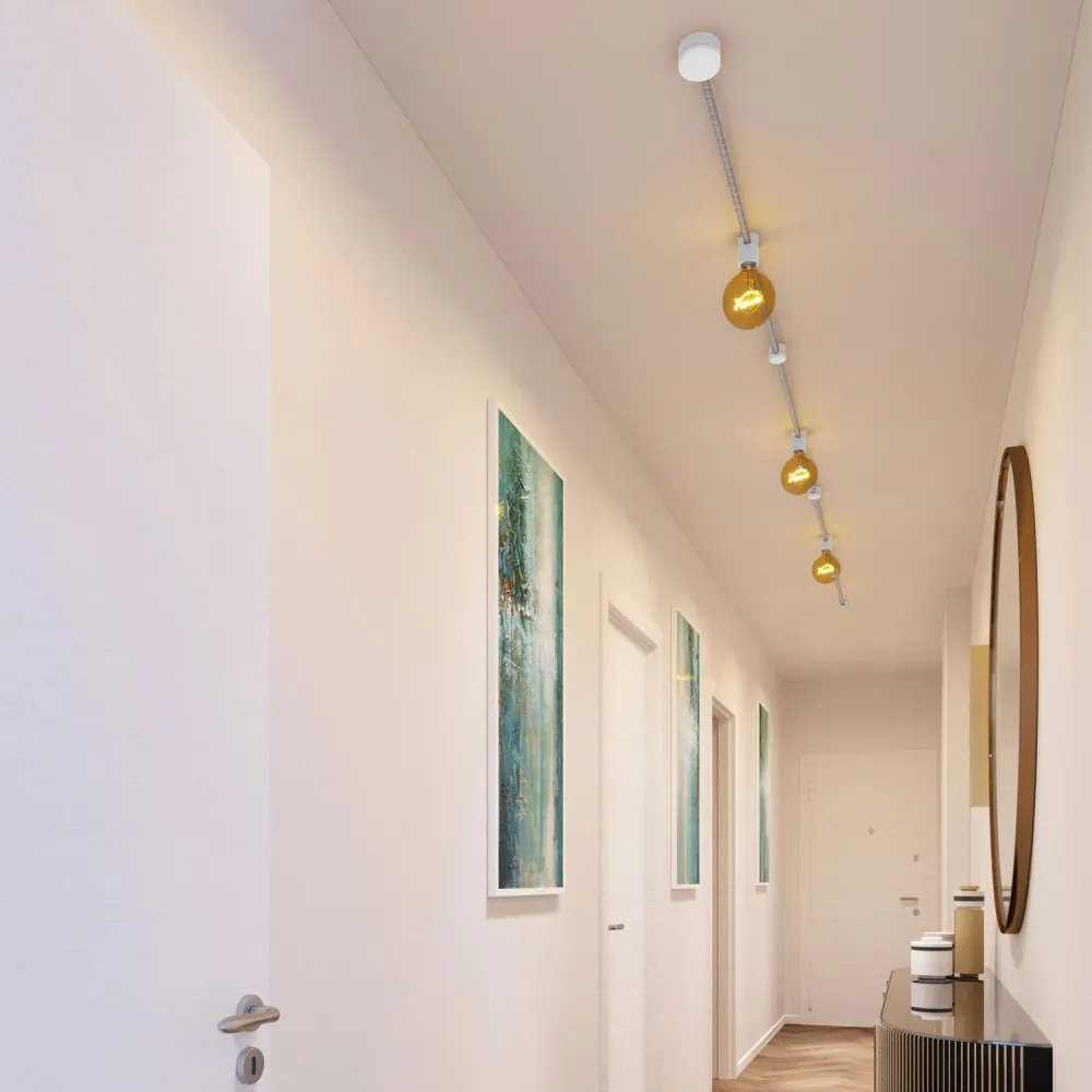 Système Filé Linear Kit - avec câble ECC37 de 5 m pour guirlande lumineuse et 7 composants en bois peint blanc pour intérieur