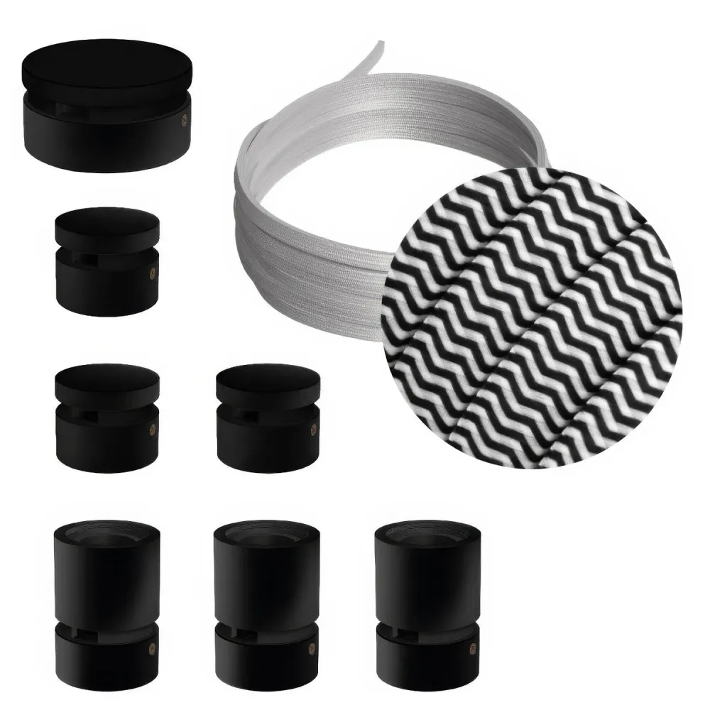 Système Filé Linear Kit - avec câble CZ04 de 5 m pour guirlande lumineuse et 7 composants en bois peint noir pour intérieur