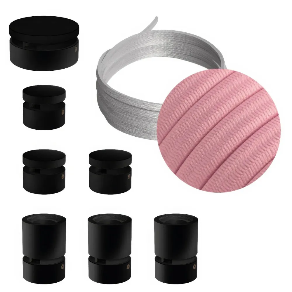 Système Filé Linear Kit - avec câble CM16 de 5 m pour guirlande lumineuse et 7 composants en bois peint en noir pour intér...