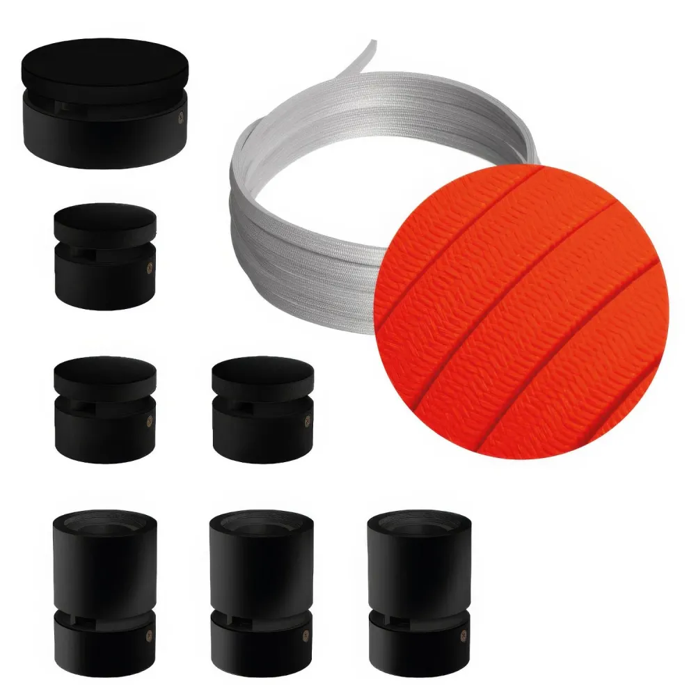 Système Filé Linear Kit - avec câble CF15 de 5 m pour guirlande lumineuse et 7 composants en bois laqué noir pour intérieur