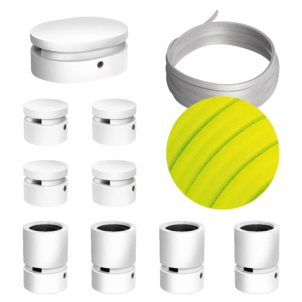 Système Filé Symmetric Kit - avec câble CF10 de 5 m pour guirlande lumineuse et 9 composants en bois peint blanc pour l’in...