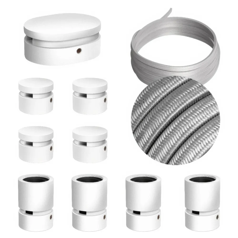 Système Filé Symmetric Kit - avec câble CM02 de 5 m pour guirlande lumineuse et 9 composants en bois laqué blanc pour inté...