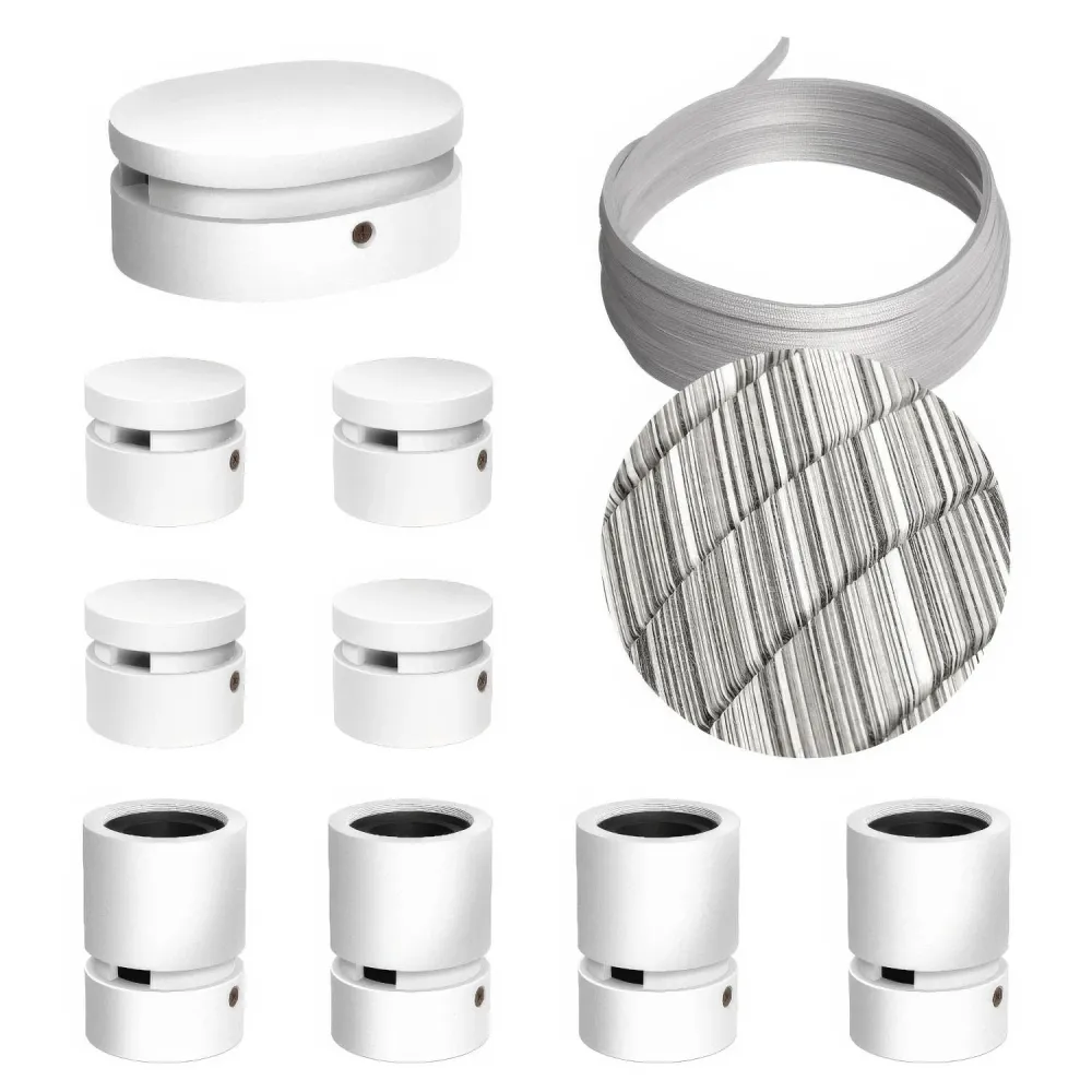 Système Filé Symmetric Kit - avec câble ECC37 de 5 m pour guirlande lumineuse et 9 composants en bois laqué blanc pour int...
