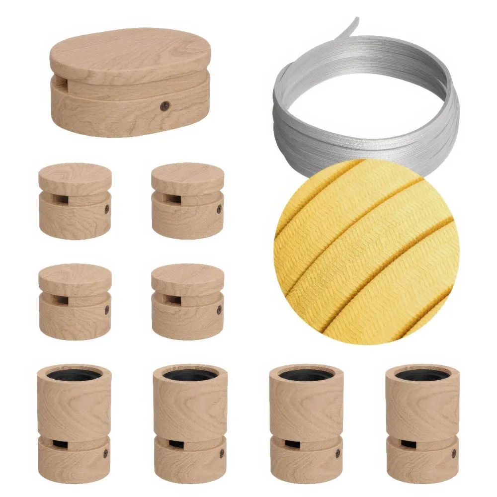 Système Filé Symmetric Kit - avec câble CM10 de 5 m pour guirlande lumineuse et 9 composants en bois pour intérieur