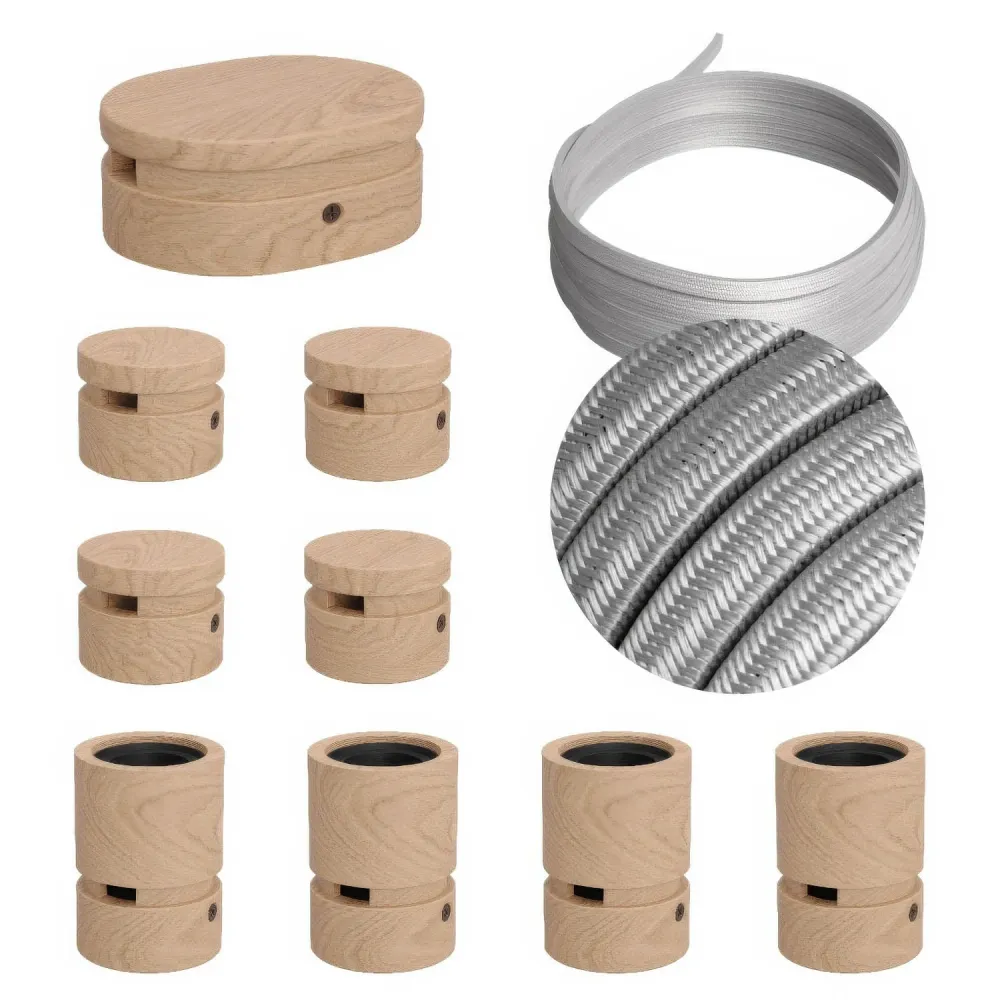 Système Filé Symmetric Kit - avec câble CM02 de 5 m pour guirlande lumineuse et 9 éléments en bois pour intérieur