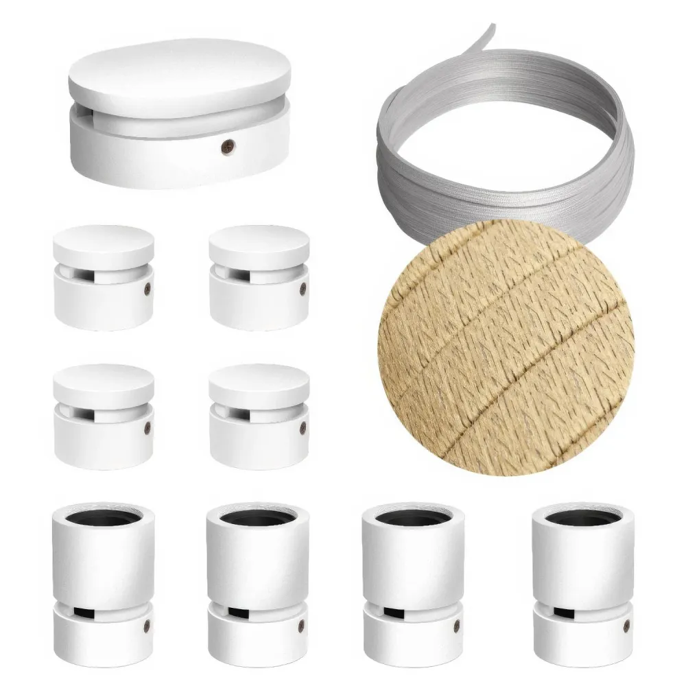 Système Filé Symmetric Kit - avec câble CN06 de 5 m pour guirlande lumineuse et 9 éléments en bois peint blanc pour intérieur