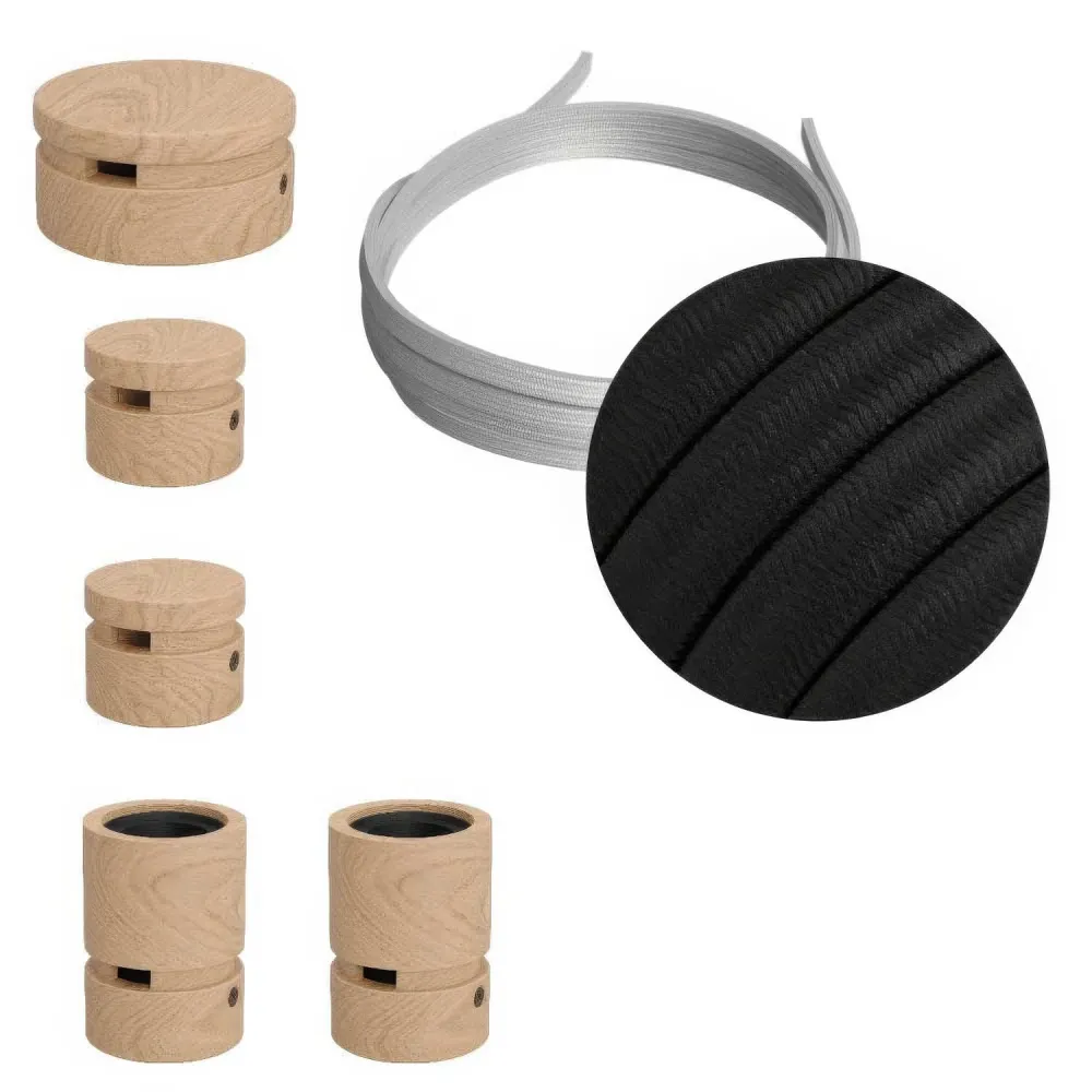 Système Filé Wiggle Kit - avec câble CM04 de 3 m pour guirlande lumineuse et 5 composants en bois pour l’intérieur