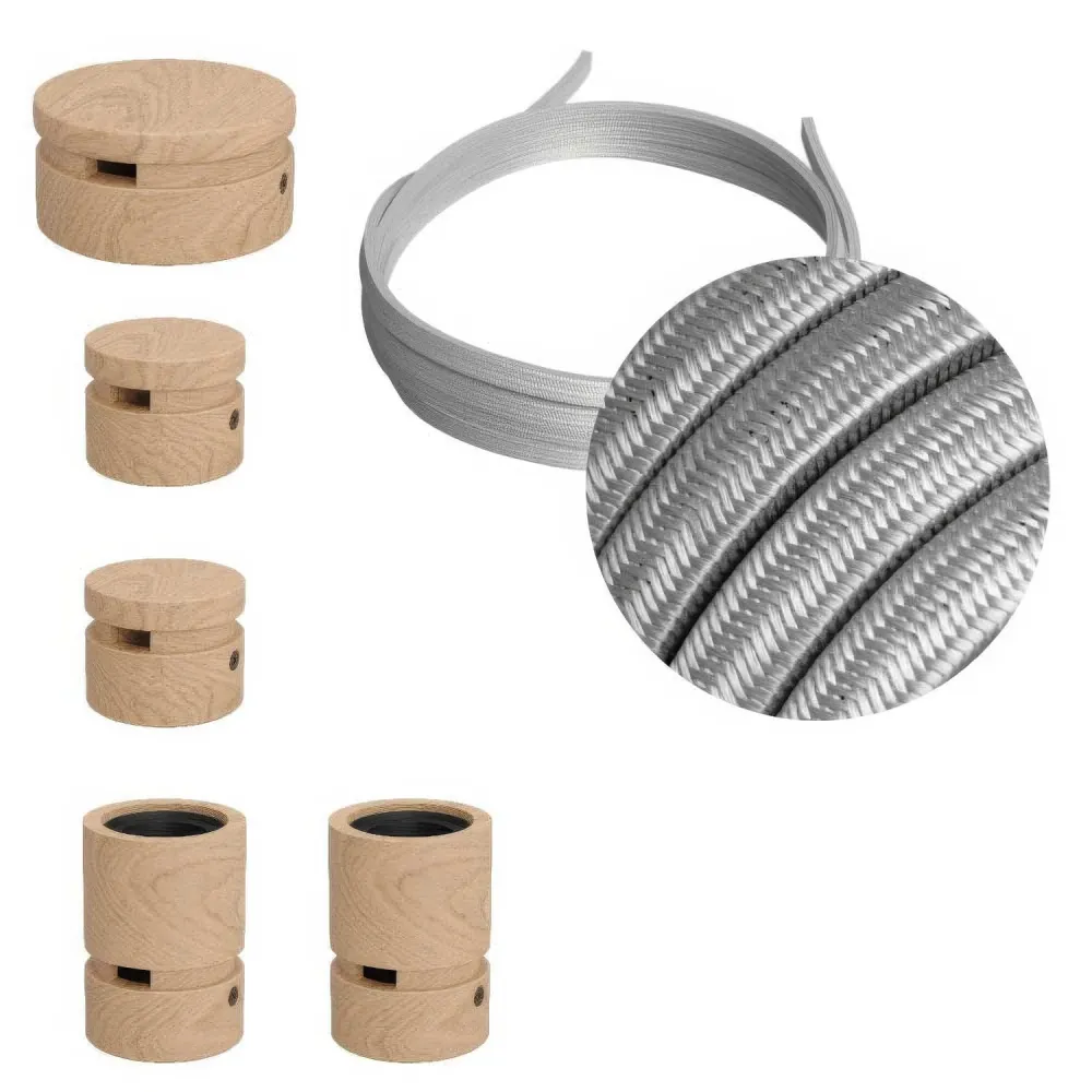 Système Filé Wiggle Kit - avec câble CM02 de 3 m pour guirlande lumineuse et 5 éléments en bois pour l'intérieur