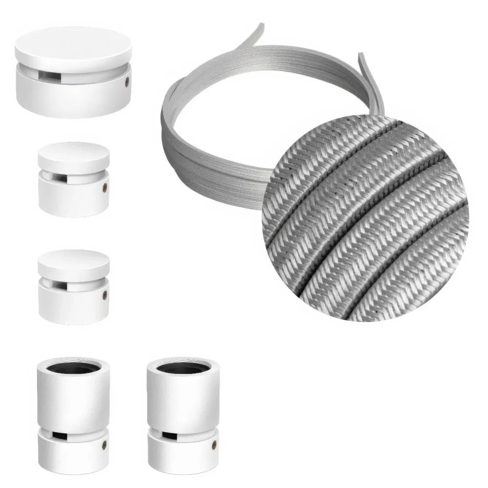 Système Filé Wiggle Kit - avec câble CM02 de 3 m pour guirlande lumineuse et 5 composants en bois peint blanc pour intérieur