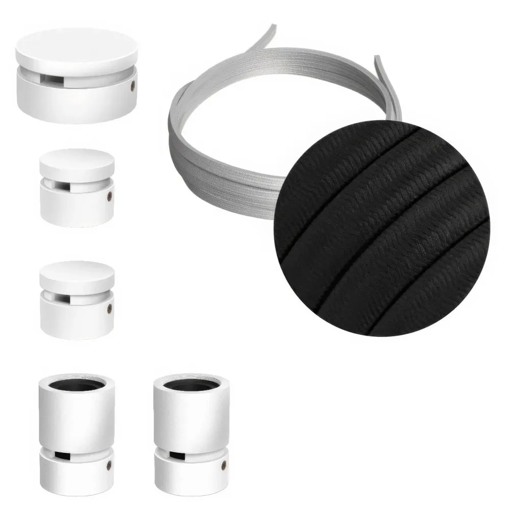 Système Filé Wiggle Kit - avec câble CM04 de 3 m pour guirlande lumineuse et 5 composants en bois laqué blanc pour intérieur