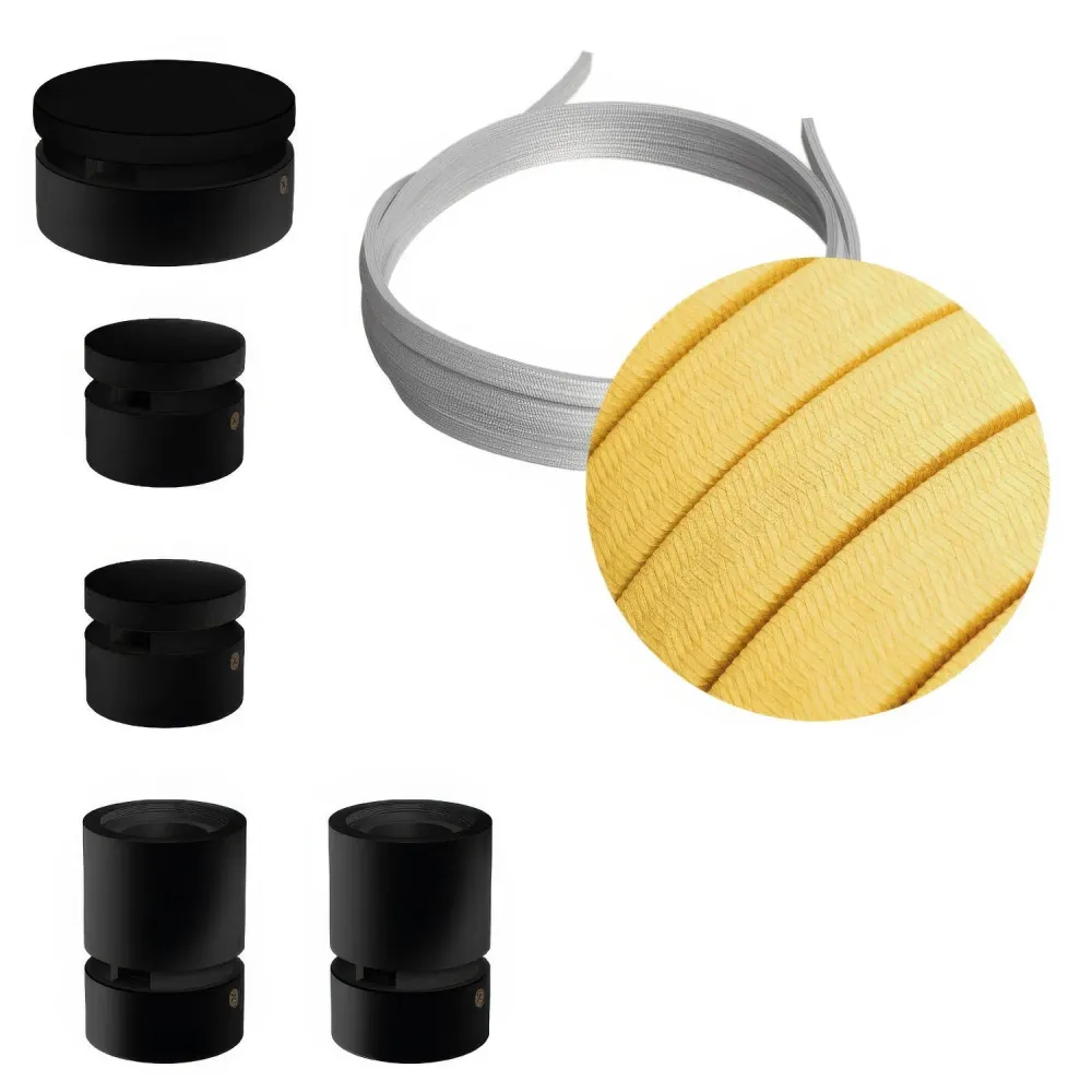 Système Filé Wiggle Kit - avec câble CM10 de 3 m pour guirlande lumineuse et 5 éléments en bois peint en noir pour intérieur