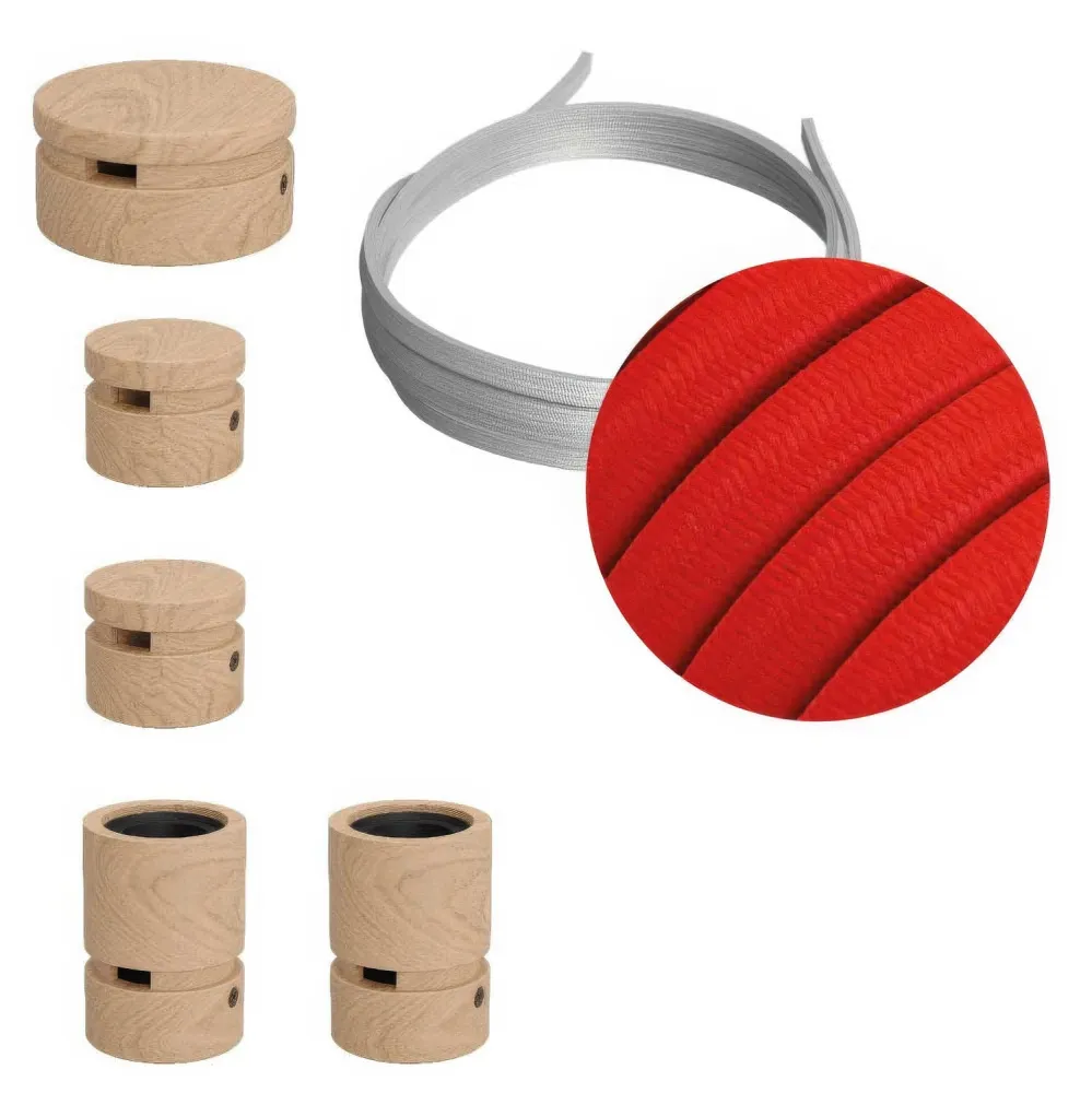 Système Filé Wiggle Kit - avec câble CM09 de 3 m pour guirlande lumineuse et 5 éléments en bois pour intérieur