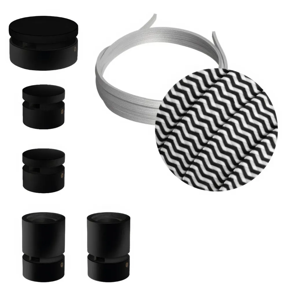 Système Filé Wiggle Kit - avec câble CZ04 de 3 m pour guirlande lumineuse et 5 composants en bois peint en noir pour intér...