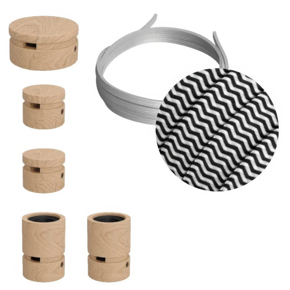 Système Filé Wiggle Kit - avec câble CZ04 de 3 m pour guirlande lumineuse et 5 composants en bois pour intérieur