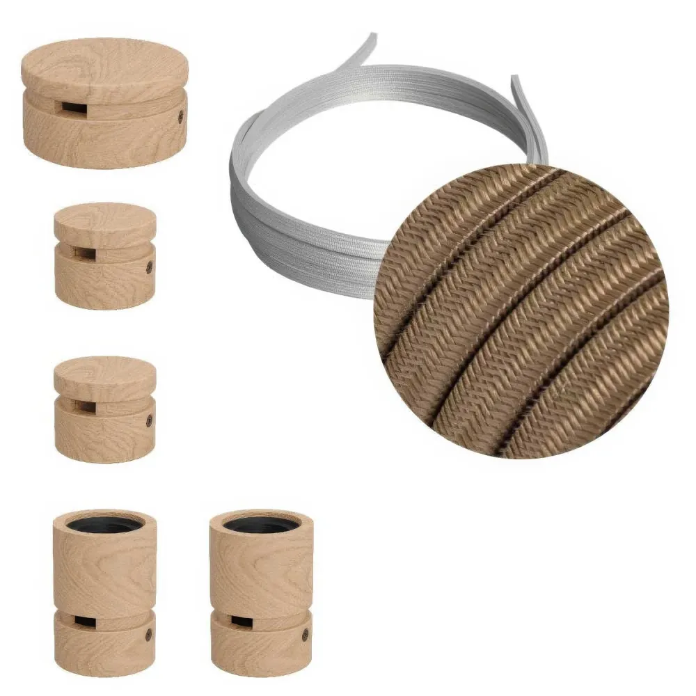 Système Filé Wiggle Kit - avec câble CM27 de 3 m pour guirlande lumineuse et 5 éléments en bois pour intérieur