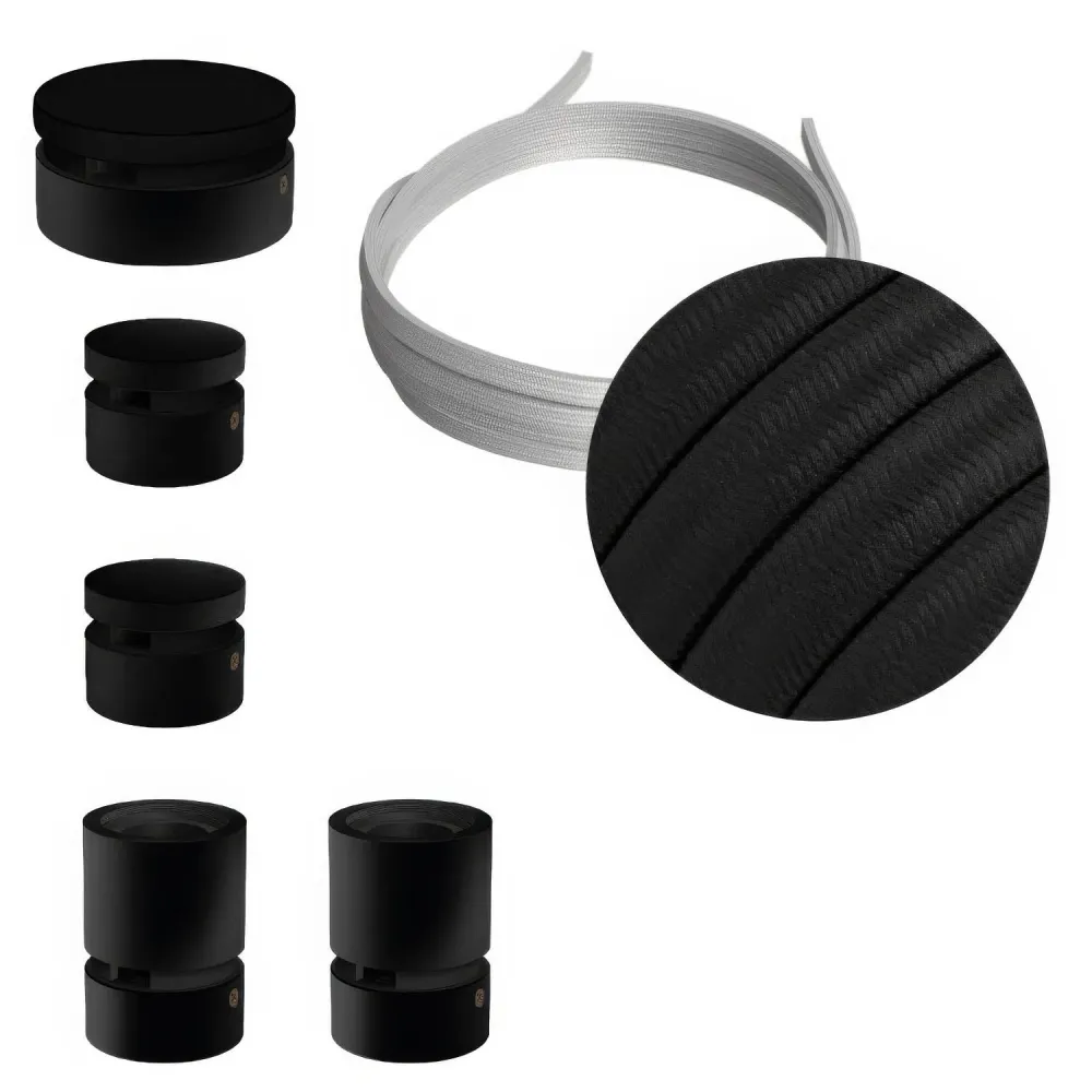 Système Filé Wiggle Kit - avec câble CM04 de 3 m pour guirlande lumineuse et 5 composants en bois peint en noir pour intér...