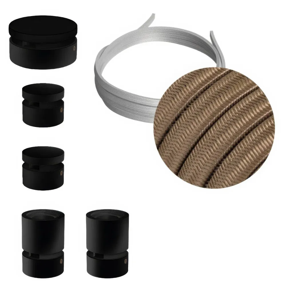 Système Filé Wiggle Kit - avec câble CM27 de 3 m pour guirlande lumineuse et 5 composants en bois peint en noir pour intér...