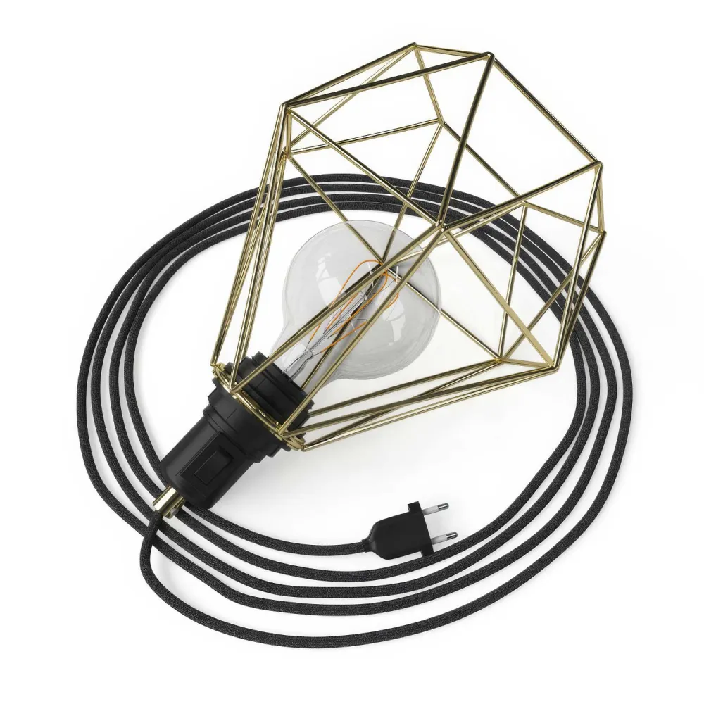 Table Snake - Lampe plug- avec abat-jour cage Diamond - Laiton