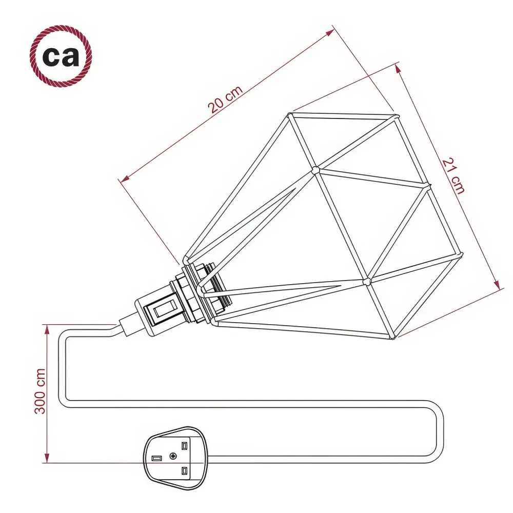 Table Snake - Lampe plug- avec fiche UK et abat-jour cage Diamond - Cuivre