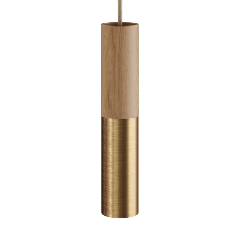 Tub-E14, tube en bois et métal pour spot avec douille double bague E14 - Neutre et bronze satiné