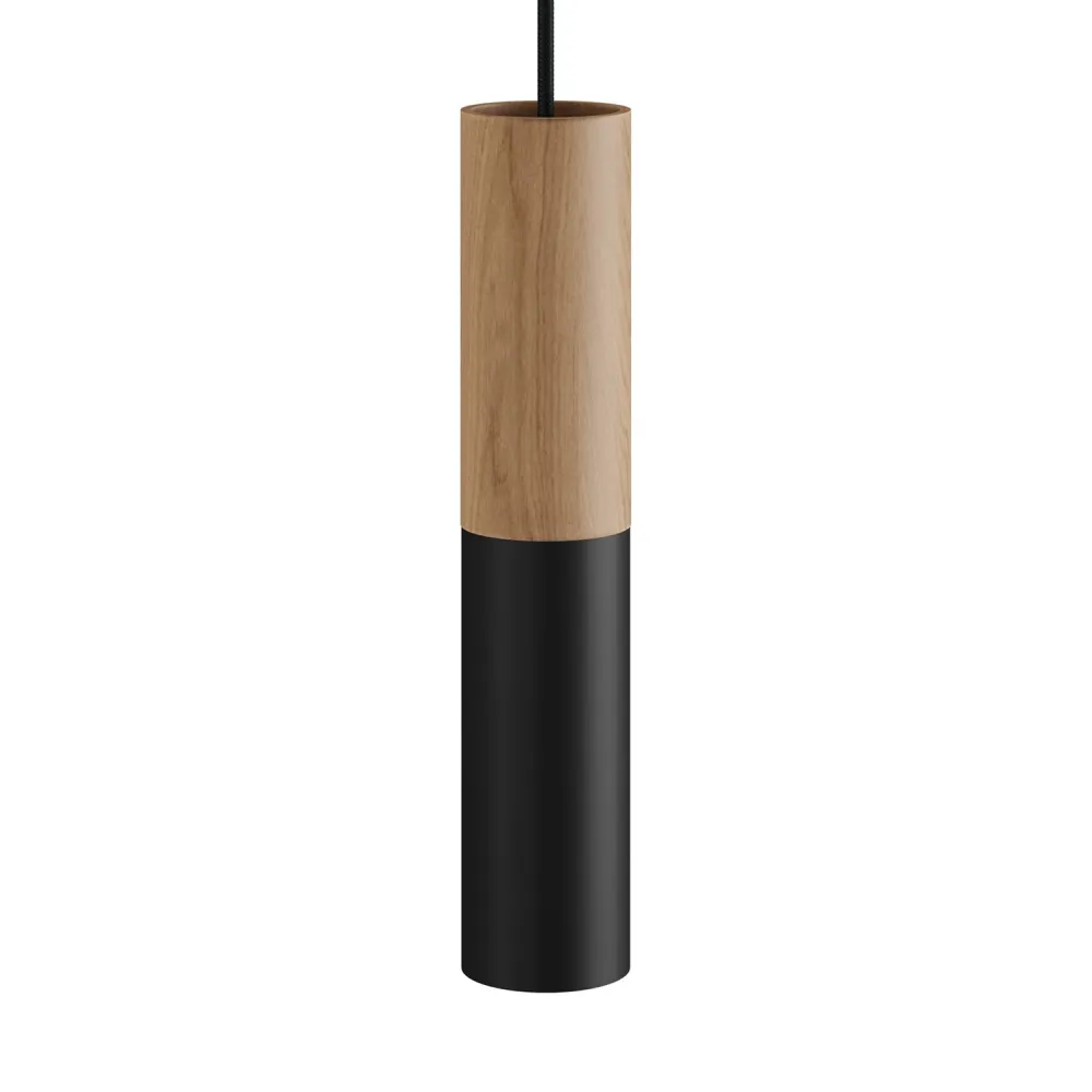 Tub-E14, tube en bois et métal pour spot avec douille double bague E14 - Neutre et Noir