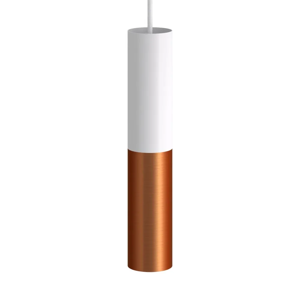 Tub-E14, tube en métal double pour spot avec douille double bague E14 - Blanc mat et Cuivre satiné