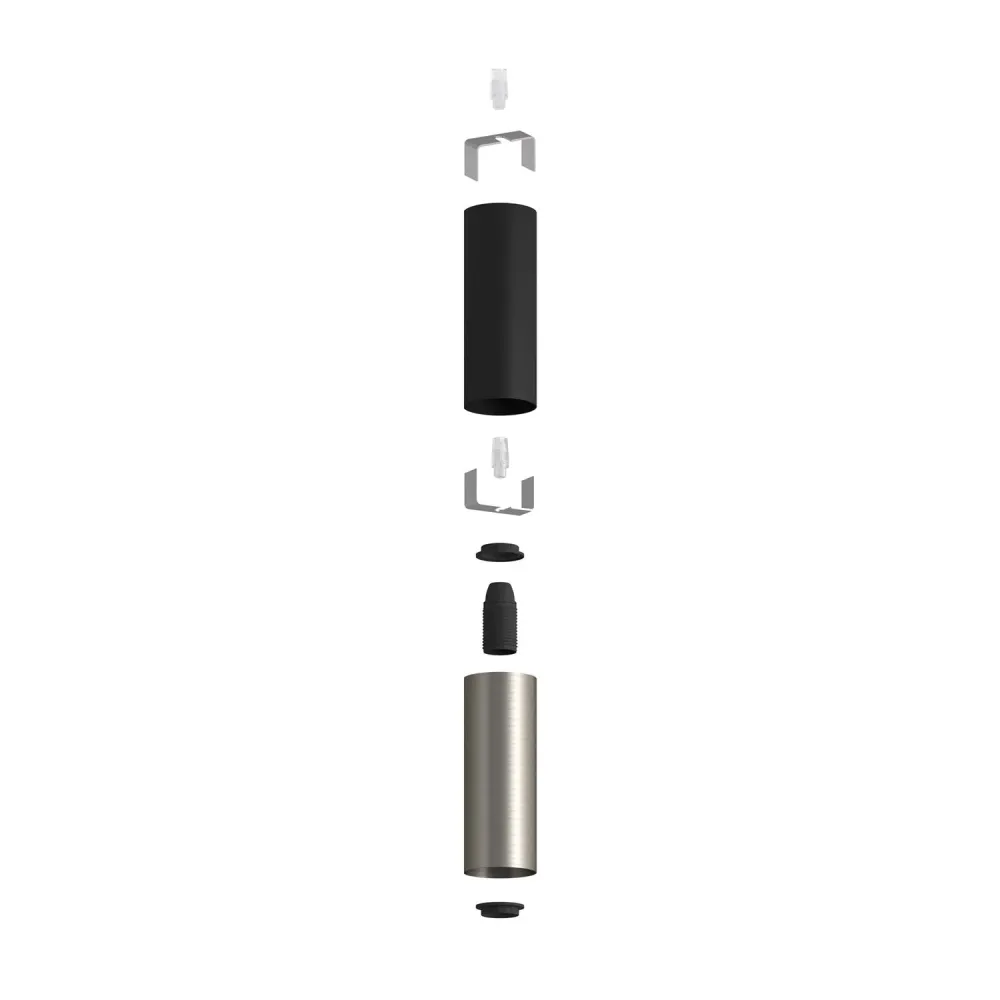 Tub-E14, tube en métal double pour spot avec douille double bague E14 - Noir et Titane satiné