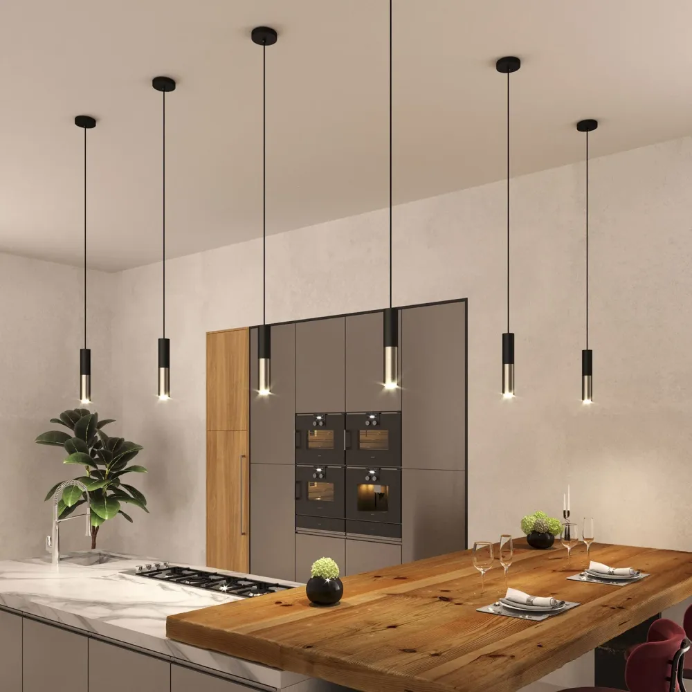 Tub-E14, tube en métal double pour spot avec douille double bague E14 - Noir et Titane satiné