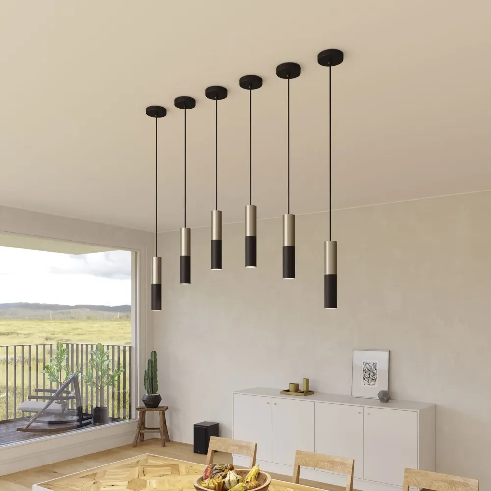 Tub-E14, tube en métal double pour spot avec douille double bague E14 - Noir et Titane satiné
