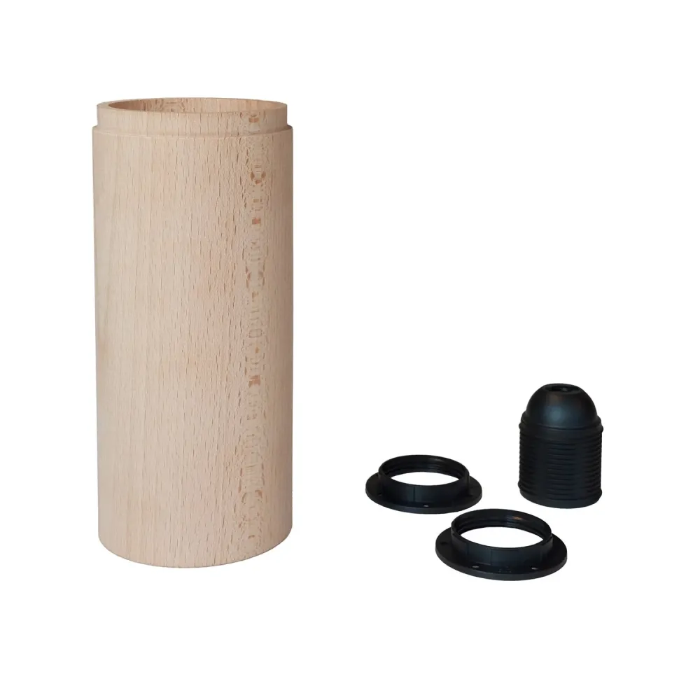Tub-E27, abat-jour en bois pour lampe à spot avec douille double bague E27 - Neutre