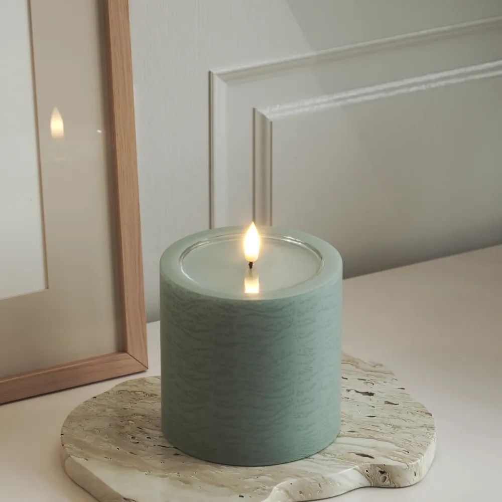 Unique LED Bougie pilier D 10 x 10 cm Vert sauge