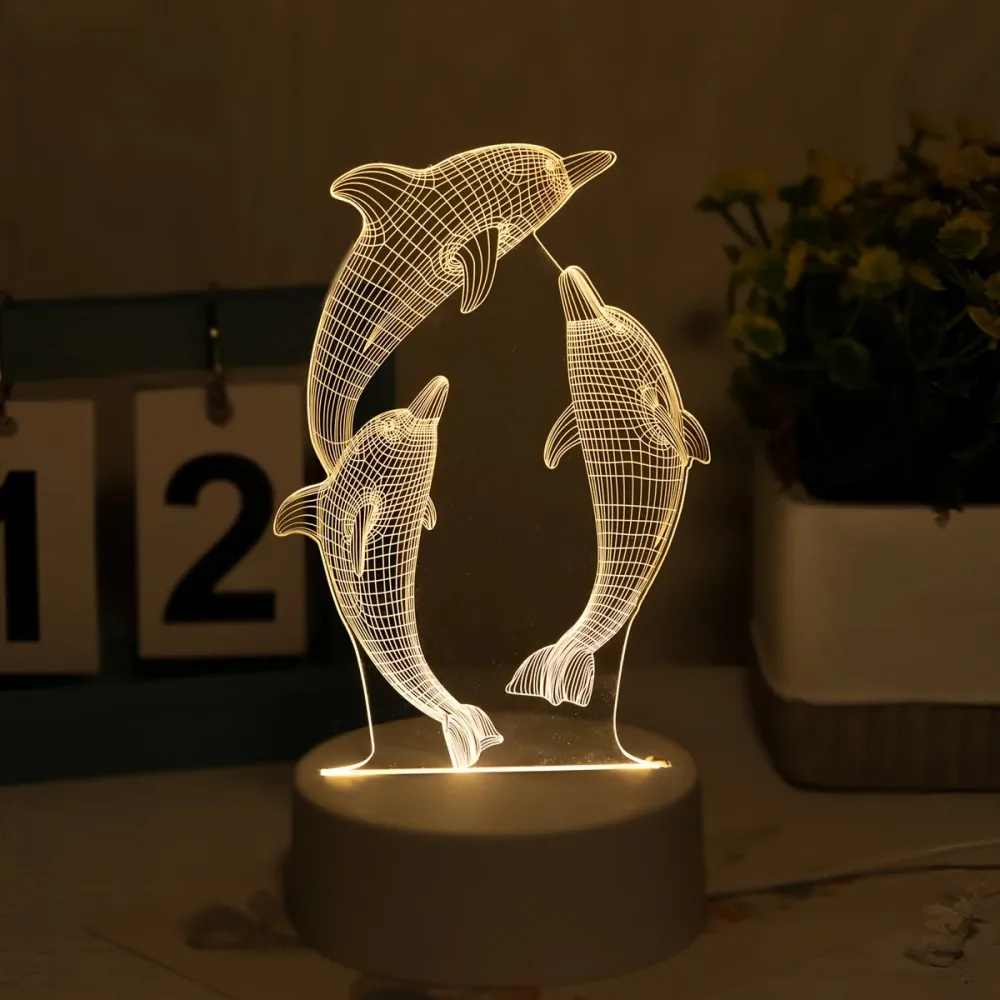 1 Pc USB 3D Brillant Dauphin Créatif Veilleuse, Océ Animal Dauphin Lampe de Table, Décoration de La Maison Décoration de T...