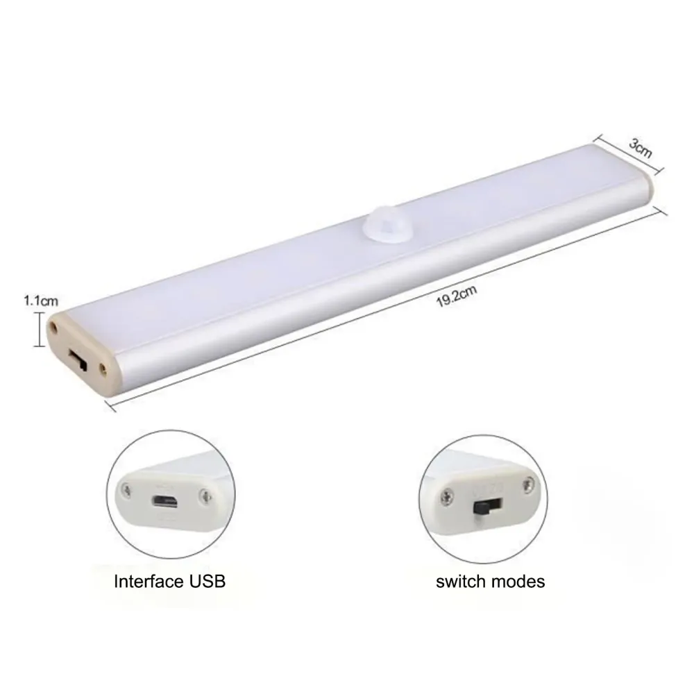 Veilleuse 19x3cm 24 led rechargeable usb capteur mouvement bande magnétique adhésive 3 modes éclairage veilleuse led autom...