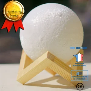 TD® Veilleuse-Lampe en forme de lune 3D 2 couleurs rechargeable USB Night Light Belle lumière sensible avec support en boi...