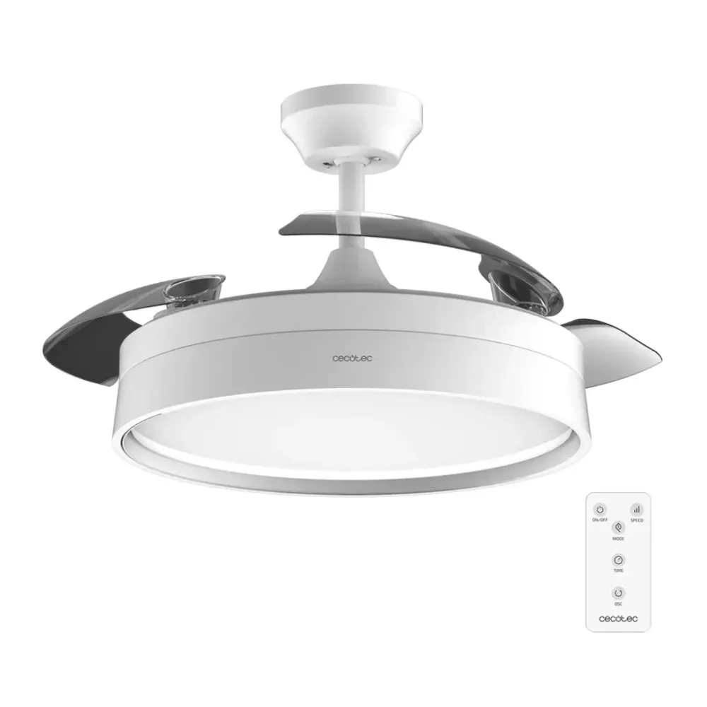Ventilateur de plafond pales rétractables LED moteur DC silencieux minuterie Cecotec
