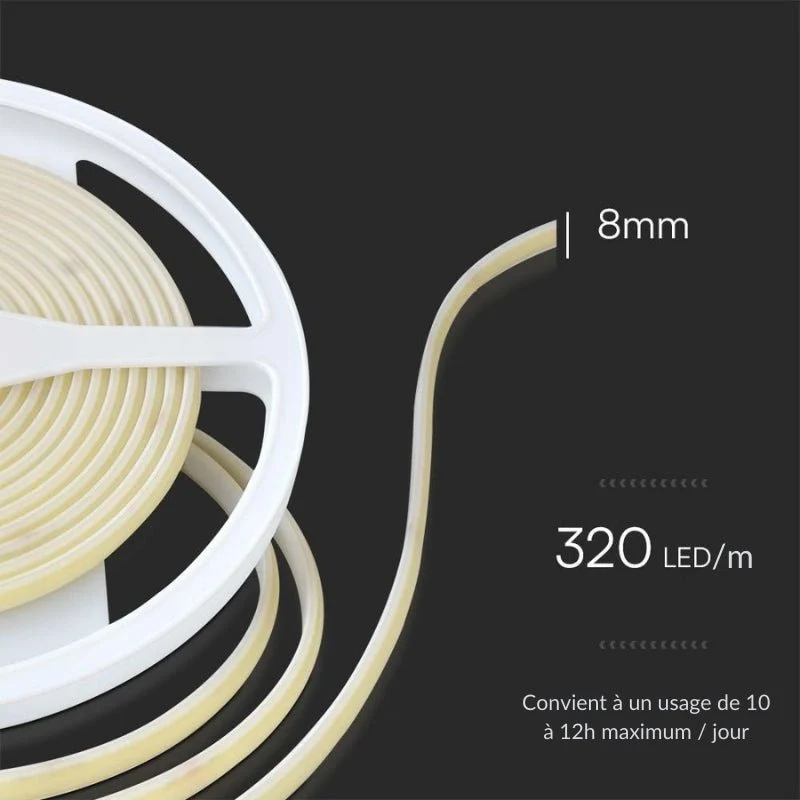 Ruban LED COB 5M 24V IP67 320LED/m Bleu VTAC