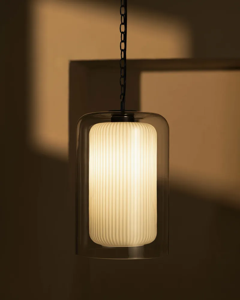 Windsor Suspension Grand Format en Verre Opalin - Bronze