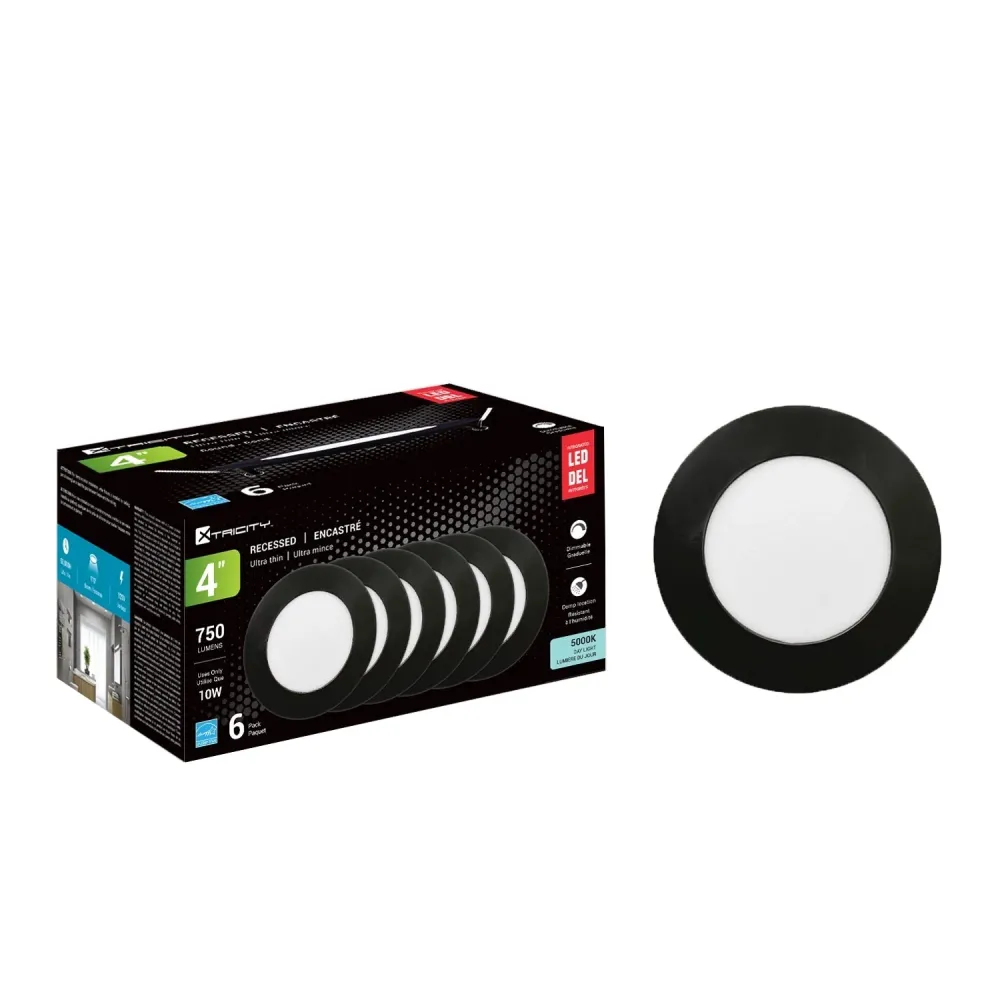 Xtricity - Lumière Encastrée DEL, Diamètre de 4'' , Gradable, 10W, 5000K Lumière du Jour, Paquet de 6