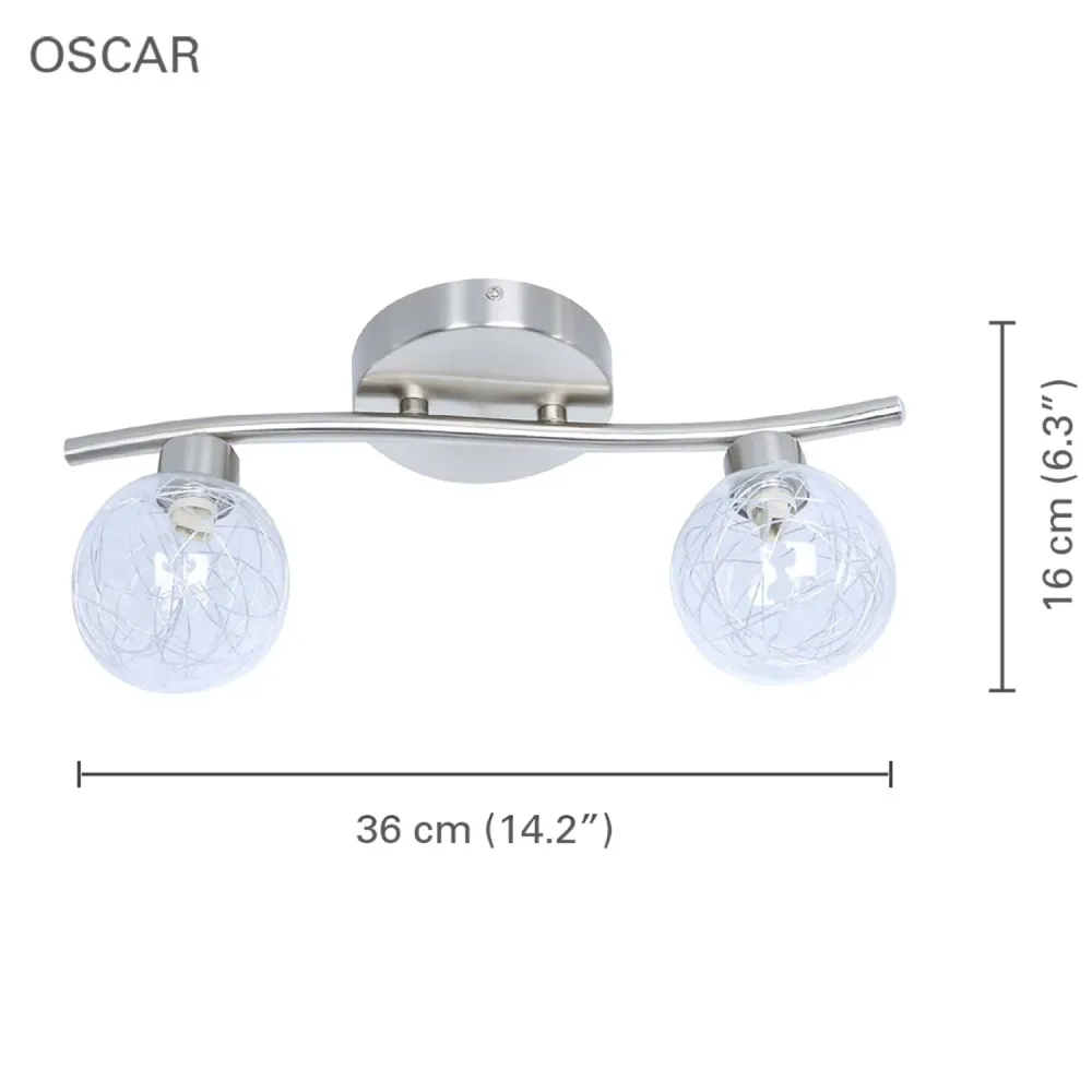 Xtricity - Plafonnier à 2 Têtes, Largeur de 14.17'', De la Collection Oscar, Argenté