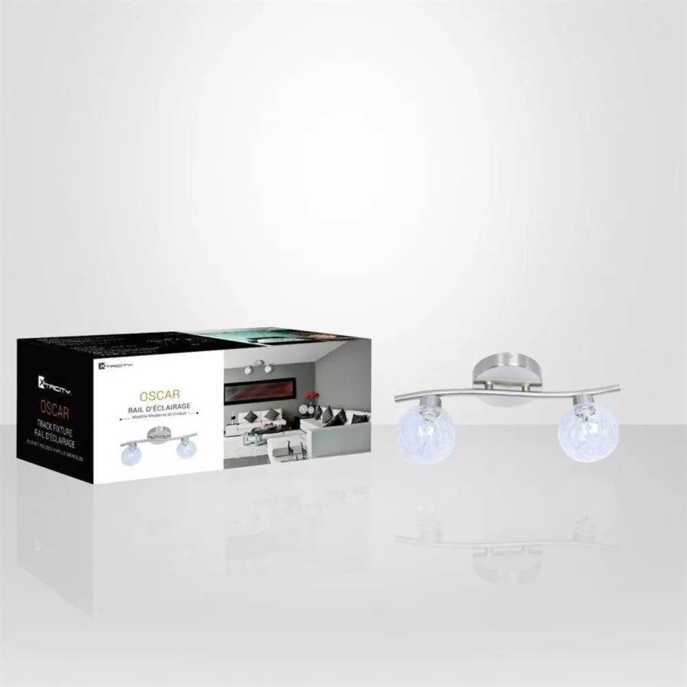 Xtricity - Plafonnier à 2 Têtes, Largeur de 14.17'', De la Collection Oscar, Argenté