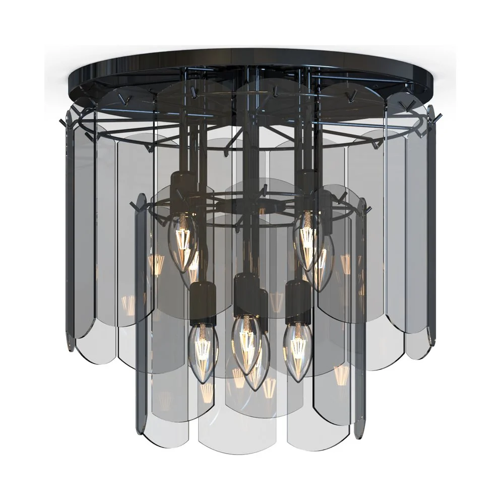 Plafonnier encastré Zumaline Nira 8L, douille E14, métal, diamètre 43 cm Black