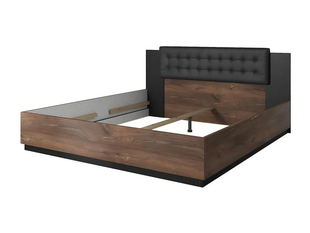 Certifié A2P Lit coffre 140x200 coloris chêne obscur et noir collection FOX.