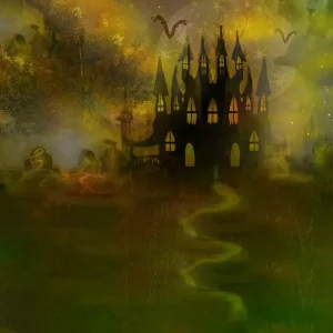Toiles de fond de festival Halloween château fantastique enfumé fond DBD-19069